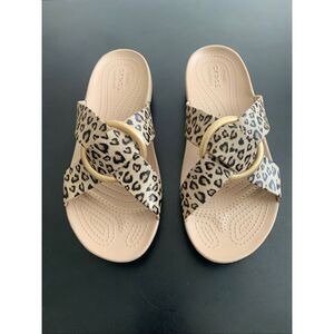 Crocs Sandals Size 8 Womens Cheetah Print Serena Criss-Cross Band